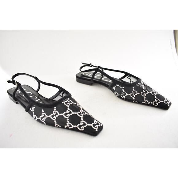 Gucci Demi GG Crystal Mesh Black Silver Slingback Ballerina Ballet Flat 38.5 - Picture 5 of 16